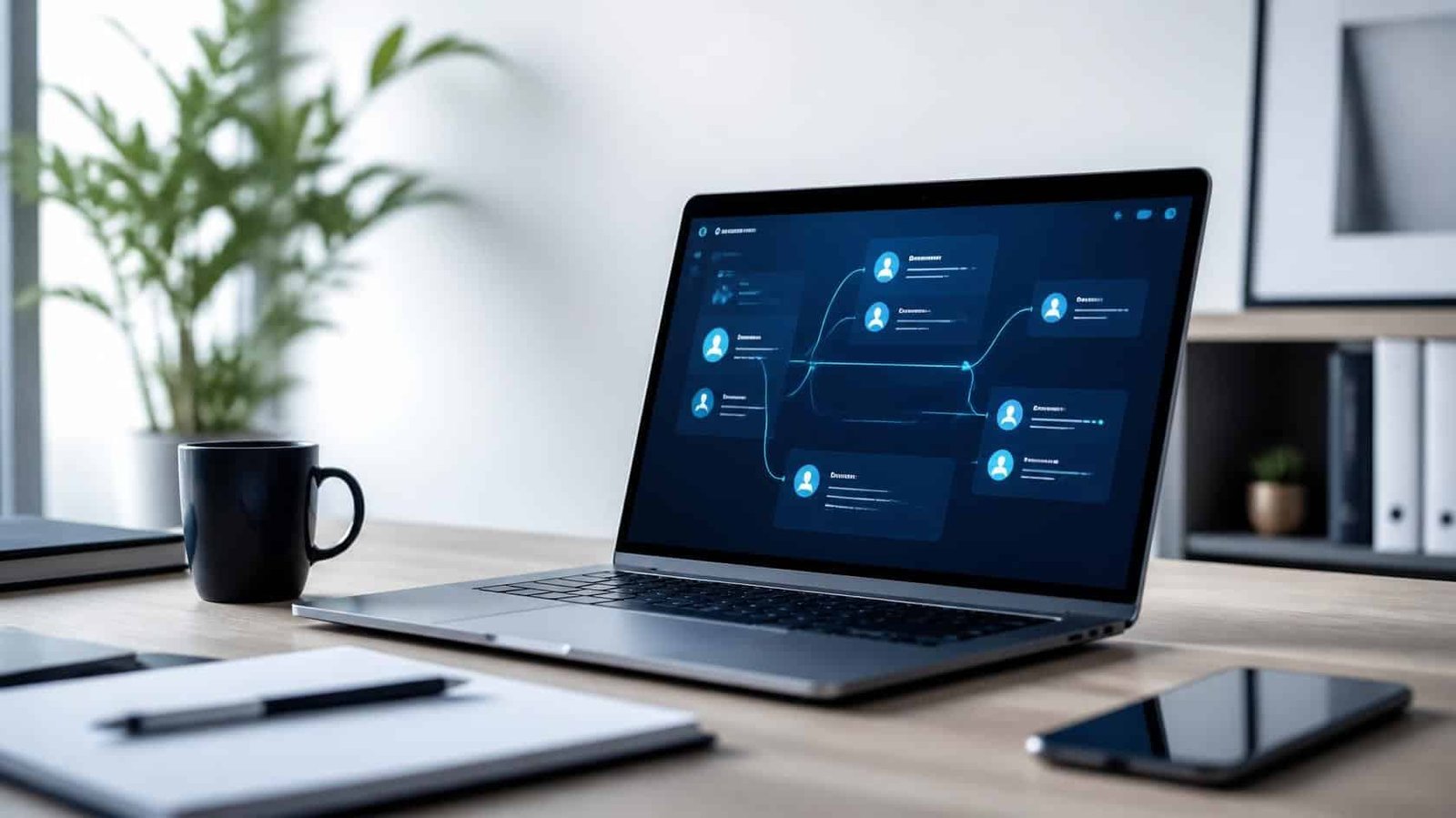 oridnateur avec tasse a café sur bureau